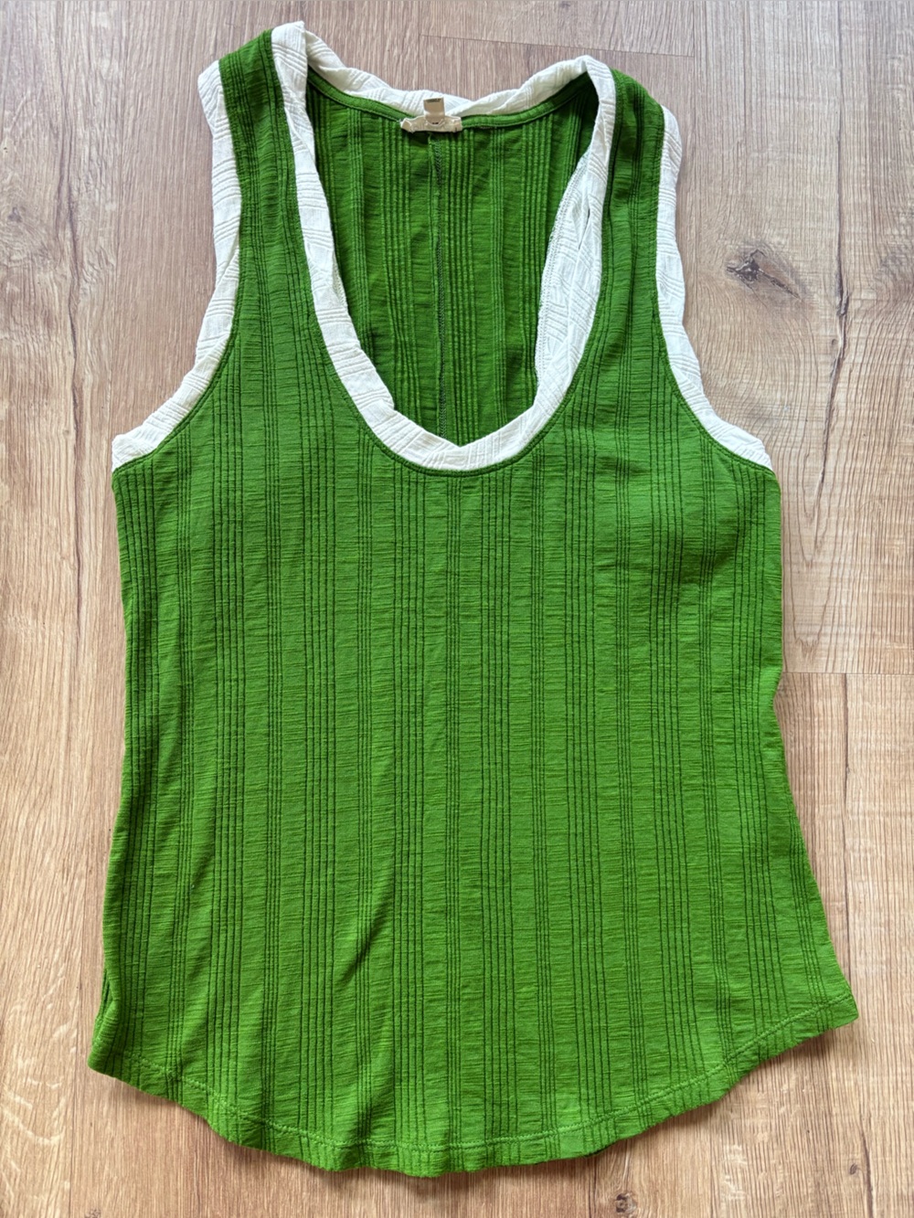 Anthropologie Pilcro Green Ribbed Tank Top with White Trim Sz Large